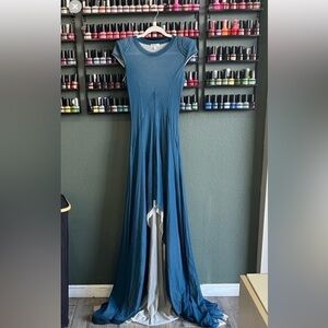 Petit Pois Chic Teal high low mesh dress